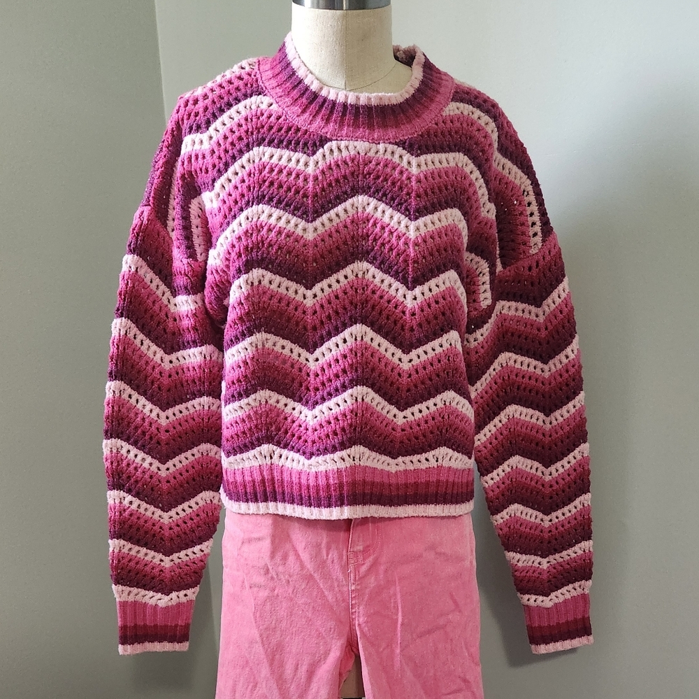 Pink Chevron Knit Sweater